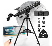 Astronomy Telescope for Adults & Beginners - 90mm Aperture 800mm Refractor with 32X-240X Magnification, Iron Tripod, Phone Adapter & Backpack - for Moon, Planets & Stargazing (Black)