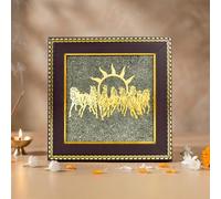 Astrotalk 7 Horses on Raw Pyrite Frame | 7 Horses Wall Decor for Success & Fame | Pyrite Stone Frame for Money Attraction | Gift for Man & Woman | 19x19x1 cm | 1 Piece