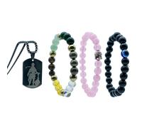Astrotalk Dhan Sampann Combo | Dhan Yog Bracelet | Rose Quartz | Evil Eye | Hanuman ji Locket | Unisex Healing Astrology Bracelets for Men & Women