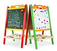 Astrowinter Wooden Art Easel for Kids (Double Sided) - Standing Magnetic Whiteboard Chalkboard Small Toddler Toys - Includes Wooden ABC Numbers AW-008-UK-4