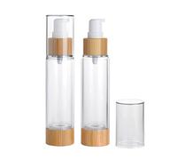 ASTRQLE 2 Pcs 100ml 3.5oz Clear Airless Pump Bottle Travel Size Cosmetic Cream Pump Bottle Refillable Lotion Soap Dispenser Toiletries Vacuum Bottles Container (With Unique Wooden Decoration)