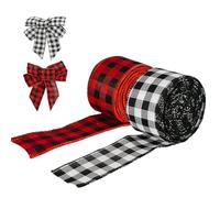 ASTRQLE 2 Rolls Buffalo Check Wired Ribbon Red & Black Plaid Ribbon for DIY