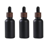 ASTRQLE 3Pcs 50ml 1.7oz Matte Black Glass Dropper Bottles with Plastic Wood Grain Cap Refillable Boston Round Essential Oils Containers Leak Proof Travel Bottles for DIY Cosmetic Perfume Hair Oil