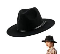 ASTRQLE Unisex Wide Brim Fedora Hat with Belt Buckle Adjustable Classic Panama Church Hat for Women Men Black