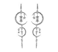 ASTRUE Moon and Star Rhinestone Drop Dangle Earrings for Women, Sparkly Celestial Statement Chandelier Jewelry, 3 Colors, Zinc, crystal
