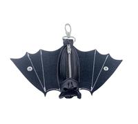 ASTRULUME Leather Bat Coin Purse with Zippered Keychain, Handmade Gothic Hanging Bat Wallet Coin Pouch with Folding Wings
