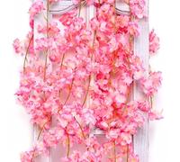ASTRYAS 2Packs Artificial Cherry Blossom Flower Vines Artificial Flower Garland Silk Hanging Sakura Garland for Wedding Garden Arch Wall Home Party Japanese Kawaii Decor (Deep Pink)