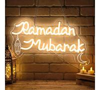 Astuddy Ramadan Mubarak Neon Sign, Islamic LED Neon Light with Lantern, USB Powered Dimmable Wall Decor for Ramadan Party, Muslim Home Decoration, Eid & Ramadan Holiday Neon Sign
