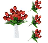 astylishome Artificial Flowers for Outdoor 21 Pcs Tulips Red Fake Arrangement Bouquet Real Touch Faux Tulip for Indoor Wedding Photography and Other Decorations 0117