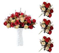 astylishome Artificial Flowers Roses Fake Floral Bouquets Red and Yellow for Wedding Decorative Home Birthday Party Decoration Garden Decor for All Occasions 0101