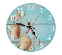 astylishome Beach Wall Clock Outdoor Clocks - for the Garden 12 Inch Silent Non Ticking Round for Living Room Bedroom Hallway Office Starfish Kitchen Accessories 1311
