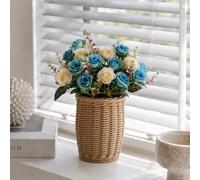 astylishome Fake Flowers 36 Pcs Artificial Rose 33 cm Tall DIY Flower Decorations for Wedding Home Wedding Birthday Party Craft Accessories Blue and Yellow 0104