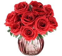 astylishome Fake Flowers Red Roses Faux Rose Decorative Artificial Flower with Stem for Wedding Bridal Bouquet Party Garden Floral Decor Floral Arrangement 1202