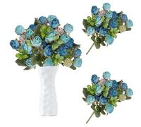 astylishome Faux Flower Arrangements Artificial Silk Blue Rose Flowers Stem Fake Roses Faux Flowers for Home Party Wedding Bouquet 3216