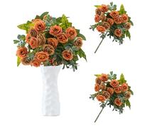 astylishome Faux Flowers Outdoor Grave Artificial Roses Fake Silk Flowers Realistic Bridal Bouquets Plastic Stems for Arrangement Wedding Table Centerpiece Party Home Decor Burnt Orange 1419