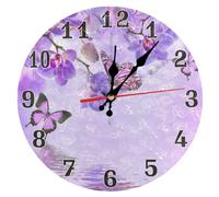 astylishome Kitchen Clock Romantic Wall Mounted Purple Floral Clocks Accurate Decorative Easy to Read Battery Operated for Living Room Bedroom Bathroom 10 Inch 1209