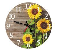astylishome Kitchen Clock Sunflower 10 Inch Silent Non Ticking Quality Battery Operated Round Wall Modern Style Clocks for Home Office Classroom School Kitchen 0809