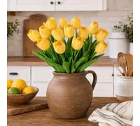 astylishome Outdoor Artificial Plants 21 Pcs Tulips Fake Flowers Real Touch for Party Home Wedding Bridal Bouquet Arrangements Decoration Room Wedding Home Decor Yellow 0113