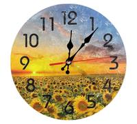 astylishome Outdoor Clocks for the Garden Wall Sunflowers Yellow Wildflowers Modern Style Battery Operated Non Ticking Clock Large Silent for Bedroom Kitchen 0811