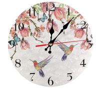 astylishome Wall Clock Non Ticking Silent Clocks Battery Operated Decorative Simple Stylish Design Round 25 CM for Kitchen Living Room Birds and Flowers 1108