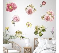 astylishome Wall Stickers for Bedrooms for Girls Floral Painted Peony Pink Flowers Peel and Stick Walls Art Decals Sticker Mural Pictures Living Room Bedroom Decoration 1302