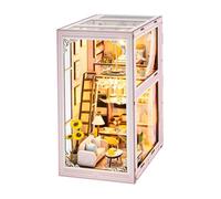 Asudaro DIY Book Nook Dollhouse Kitaus Wood, Miniature Green Home Kit, Flower Room Book Corner with LED Light, Tools and Accessories, DIY Miniature Dollhouse Book Corner Library Houses