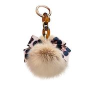 Asudaro Pompom Keychain, Stuffed Fluffy Faux Pompom Keychain Animals Keyring Charm Leopard Pattern Bowknot Keychain Fox Fur Pompom Keychain - Handbag Hanging Pendants