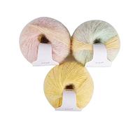 Asudaro Rainbow Mohair Wool Yarn, Soft, Warm, Organic, 3 x 30g, 2.75mm Knitting, 2.0mm Crochet