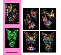 Asudaro Scratch Art Kit - Glow-in-the-Dark Scratch Art - 4 Count - Butterfly - Wall Art - Living Room, Bedroom