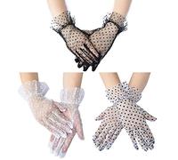 Asudaro Short Gloves Dot Gloves, Elegant Short Lace Gloves Perspective Gloves Mesh Sunscreen Gloves For Women For Cosplay Costume, Performance Show, Vital Ceremony 3 Pairs