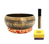 Asudaro - Singing Bowls - Nepalese Sanskrit Yoga Singing Bowl, Singing Bowl, Crossed Pestle + Leather Stick + Washer + Yellow Box (Bowl Diameter 8.5cm)