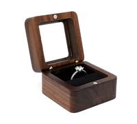 Asudaro Wooden Ring Box, Transparent Lid Wooden Wedding Ring Box, Engagement Ring Holder Box with Single Double Slot Ring Box for Christmas Ceremony Wedding Proposal