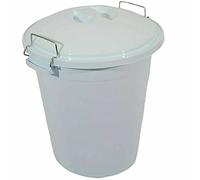 Asude 50L Dustbin Clip Lid Bin Pet Food Container Garden Kitchen Waste Rubbish Bin (White)