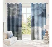 Asuexpect Dusty Blue Abstract Curtains 2 Panels Set Navy Grey Geometric Curtain Modern Chic Window Treatments Decorative for Farmhouse Living Room Bedroom Window 50% Darkening Curtain 52x84 Inch