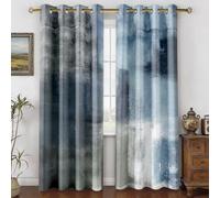 Asuexpect Dusty Blue Abstract Curtains 2 Panels Set Navy Grey Geometric Curtain Modern Chic Window Treatments Decorative for Farmhouse Living Room Bedroom Window 50% Darkening Curtain 52x63 Inch