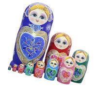 Asukohu 10Pieces Handmade Russian Nesting Dolls Wood Matryoshka Set Folk Arts Craft Babushka Dolls Collectible Nesting Set Children Learning Toy
