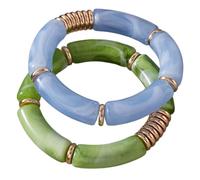 [Asukohu] 2 Pieces Unique Gradient Design Wristband Resin and Metal Bangle for Casual and Party Wear Resin Stainless Steel Bangles
