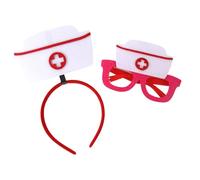 Asukohu 2 x Nurse Costume Accessories Caps Glasses Headband Party Halloween Cosplay Costumes for Day Sick Caps