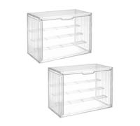 Asukohu 2Pcs Clear Stackable 3/4 Tiers Storage Box Flipping Lid Design Figure Display Case Organizer for Home and Waterproof and Dustproof Storage Box