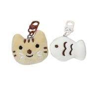 Asukohu 2pcs Lovely Little Cat and Fish Plush Toy Keychain Backpack School Bag Pendant Keyring Phone Chain Friend Couple