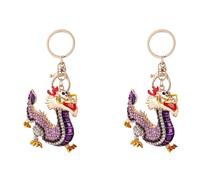Asukohu 2pcs Sparkling Rhinestones Traditional Dragon Key Ring Culture Symbol Keychains Fashion Bag Accessory for Women Dragon Key Chains with Crystal