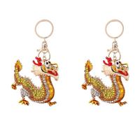 Asukohu 2pcs Sparkling Rhinestones Traditional Dragon Key Ring Culture Symbol Keychains Fashion Bag Accessory for Women Dragon Key Chains with Crystal