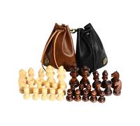 Asukohu 32Pcs Wood Chess Pieces With Storage Bag International Chess Pieces Tournament Figures Hand Carved Wood Chessmen International Figures Board Game Beginner