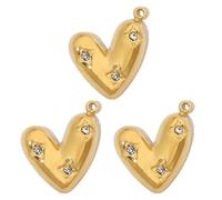 Asukohu 3pcs Elegant French Heart Pendant with Rhinestone Embellishments Unique Heart Charm for Distinctive Jewellery Designs