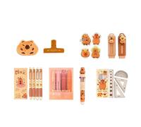 Asukohu 9Pcs Cartoon Student Stationeries with Large Pencil Case Highlighter Marker Ruler Eraser Gel Pen Paper Clip Sticker School Supplies Set with Accessories