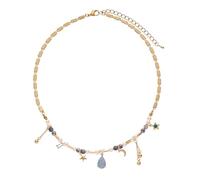 Asukohu Blue Crystal Star Necklace With Moon Charm Pearls Detail Lightweight Dainty Crystal Neckchain Evening Party Jewelry Versatile Everyday Statement Necklace
