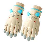 Asukohu Children's Winter Waterproof Snow Gloves Solid Colours Cartoon Ears Thermal Insulated Windproof Sports Snowboard Ski Warm Mittens Snow Gloves