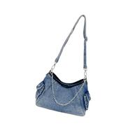 Asukohu Compact Jean Satchel Purse Trendy Chain Detail Women's Casual Shoulder Bag For Phone And Wallet Essential Storage Practical Jeans Shoulder Bag