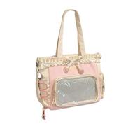 [Asukohu] Contrast Color Bookbag Backpack Ruffle Lace Detail Multiple Pockets Spacious Women Girls Waterproof Nylon Polyester Anime Book Bag, Makeup Pouch, White