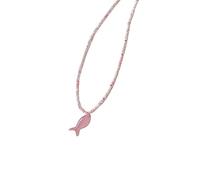 Asukohu Elegant Colorful Beaded Fish Pendant Necklace Adjustable Length Clavicle Chain Jewelry Birthday Anniversary Handmade Shell Fish Bead Necklace
